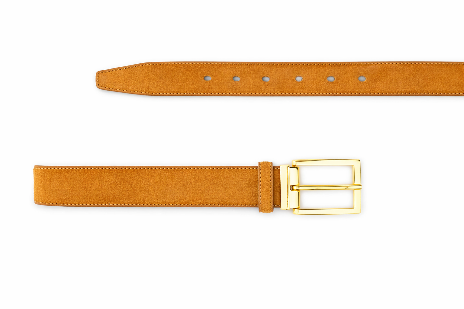 Mens Camel Suede Belt With Gold Buckle