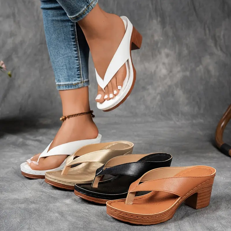 Women's Cushioned Heeled Slip-On Mule Slippers | Faux Leather Casual