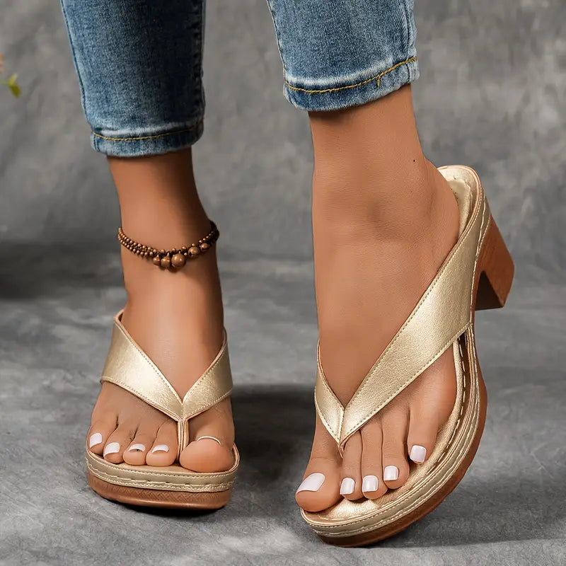 Women's Cushioned Heeled Slip-On Mule Slippers | Faux Leather Casual