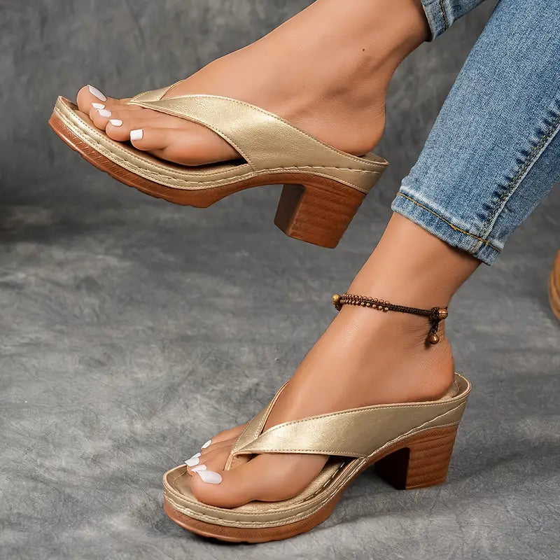 Women's Cushioned Heeled Slip-On Mule Slippers | Faux Leather Casual