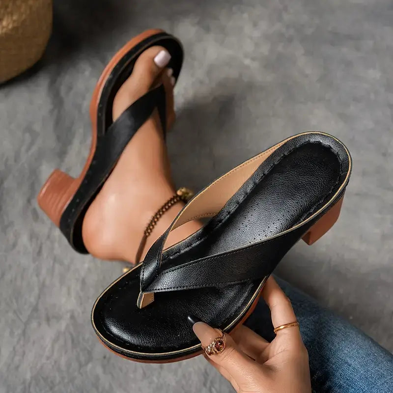 Women's Cushioned Heeled Slip-On Mule Slippers | Faux Leather Casual