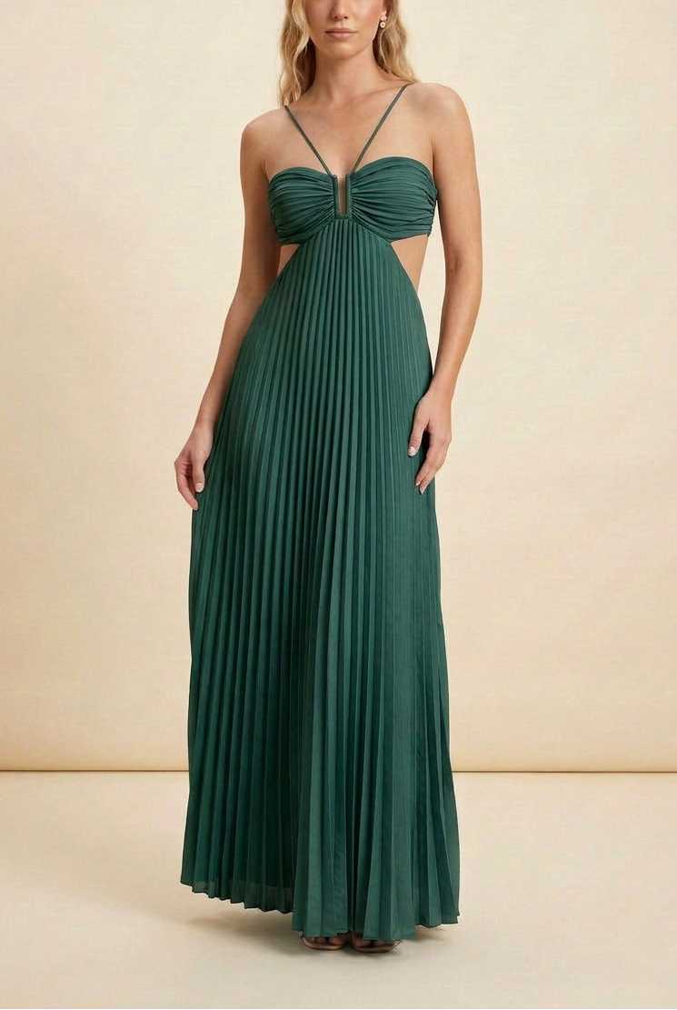Women's Blue Halter Pleated Maxi Prom Dress