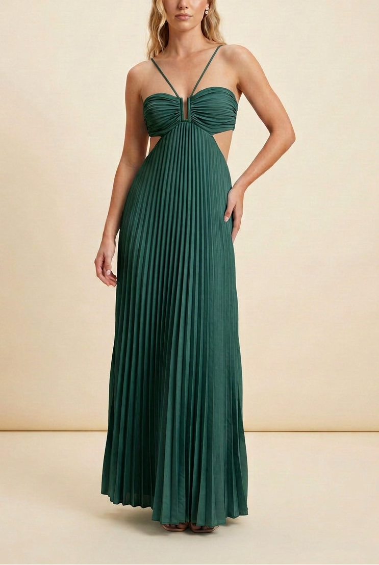 Women's Blue Halter Pleated Maxi Prom Dress