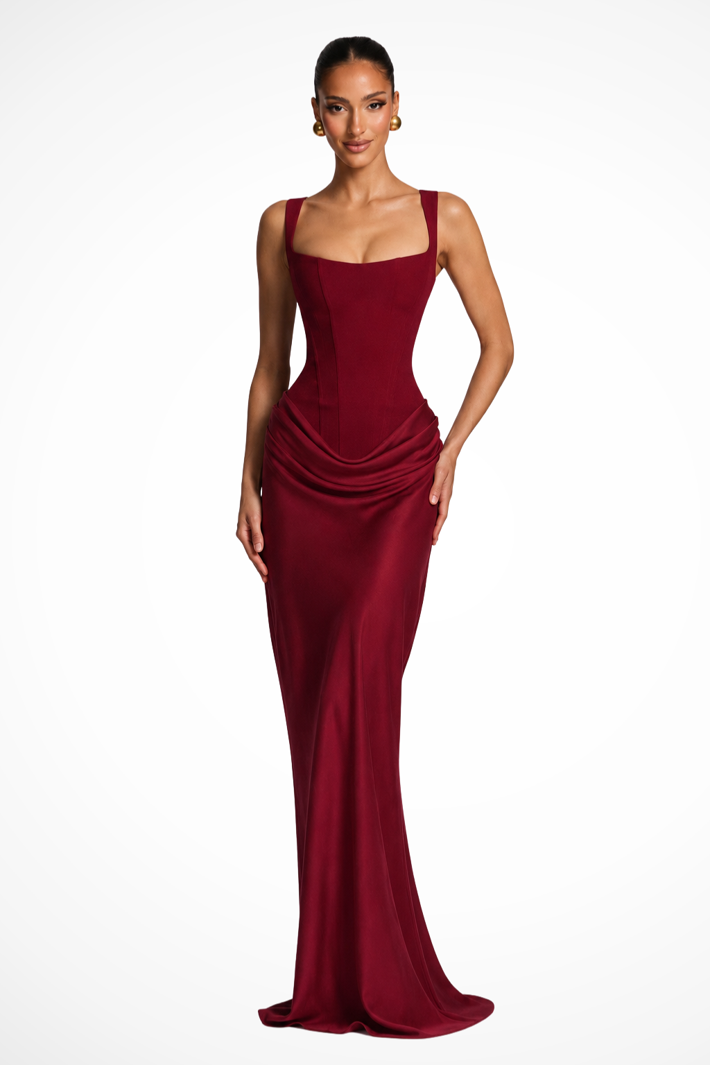 Women's Square Neck Corset Draped Maxi Dress | Wedding Guest Formal