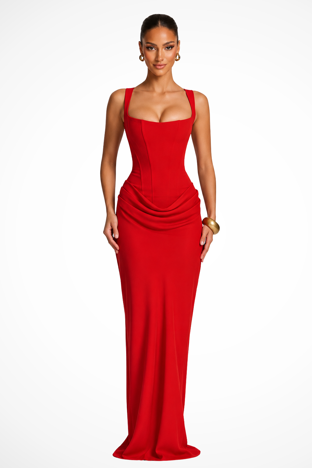 Women's Square Neck Corset Draped Maxi Dress | Wedding Guest Formal