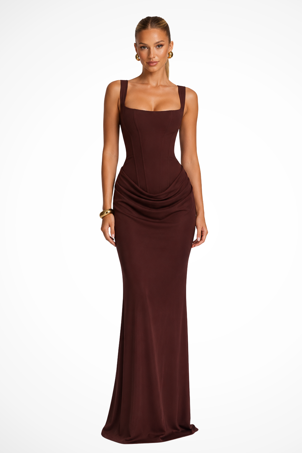 Women's Square Neck Corset Draped Maxi Dress | Wedding Guest Formal
