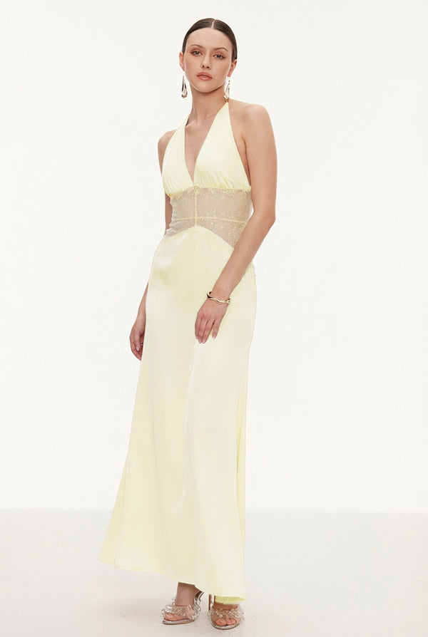 Women's Lace Trim Maxi Dress | Sleeveless Elegant Evening Gown