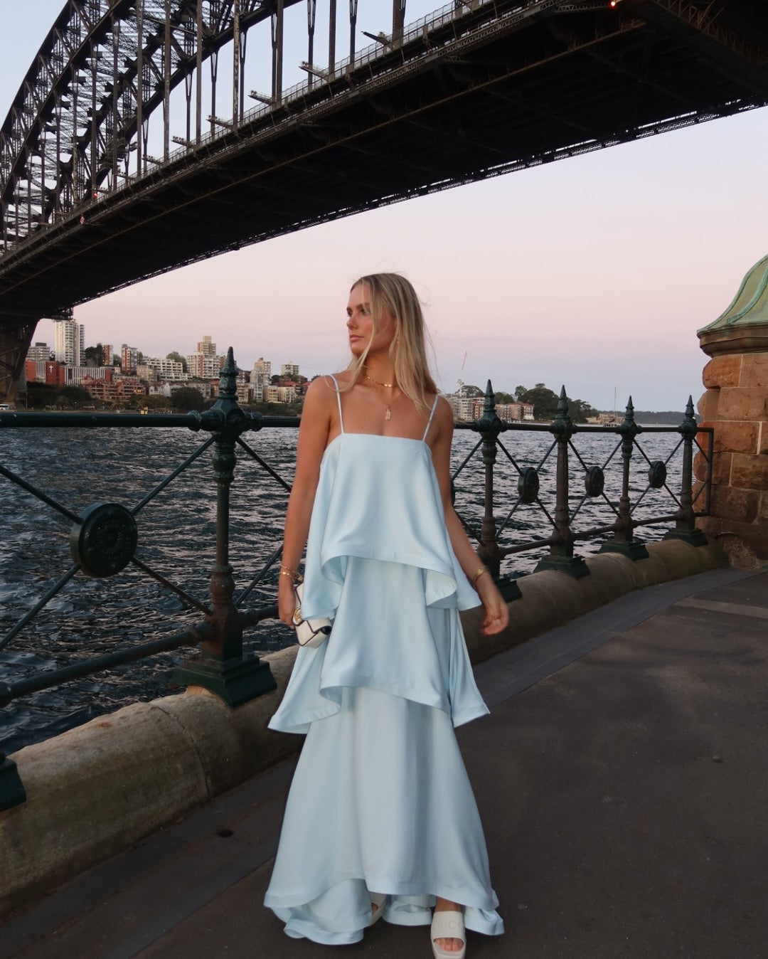 Women's Tiered Ruffle Satin Maxi Dress | Spaghetti Strap Wedding Guest
