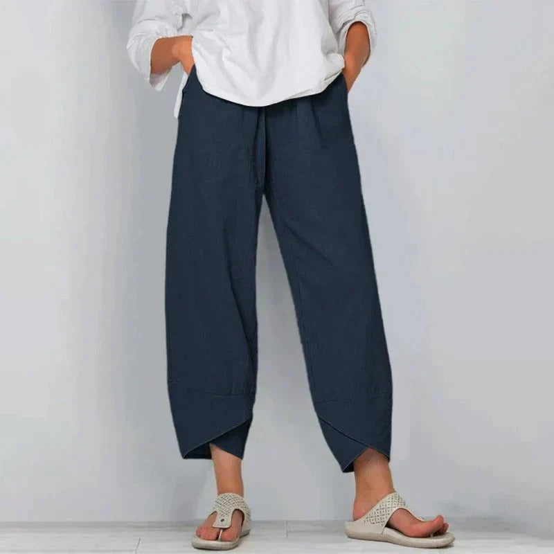 womens chic summer pants | lightweight breathable wide leg trousers - front view