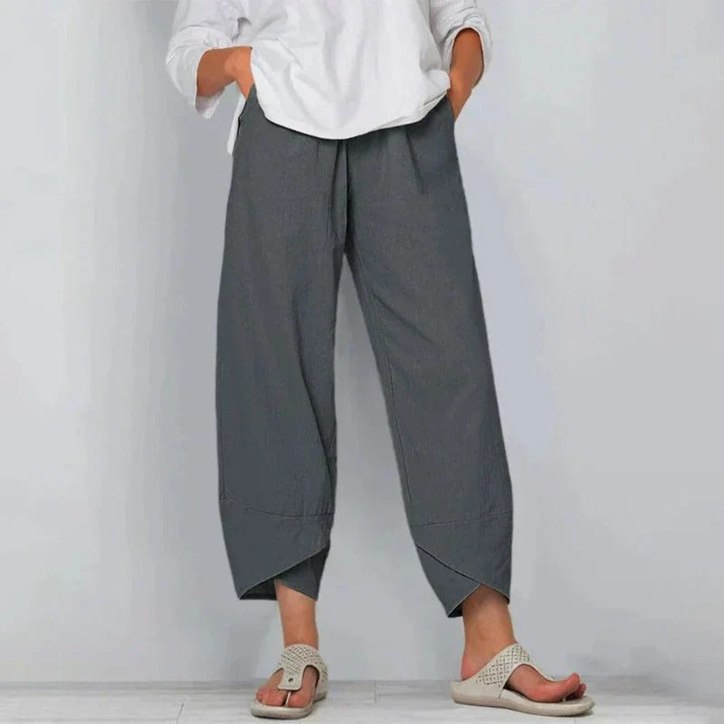 womens chic summer pants | lightweight breathable wide leg trousers - full view
