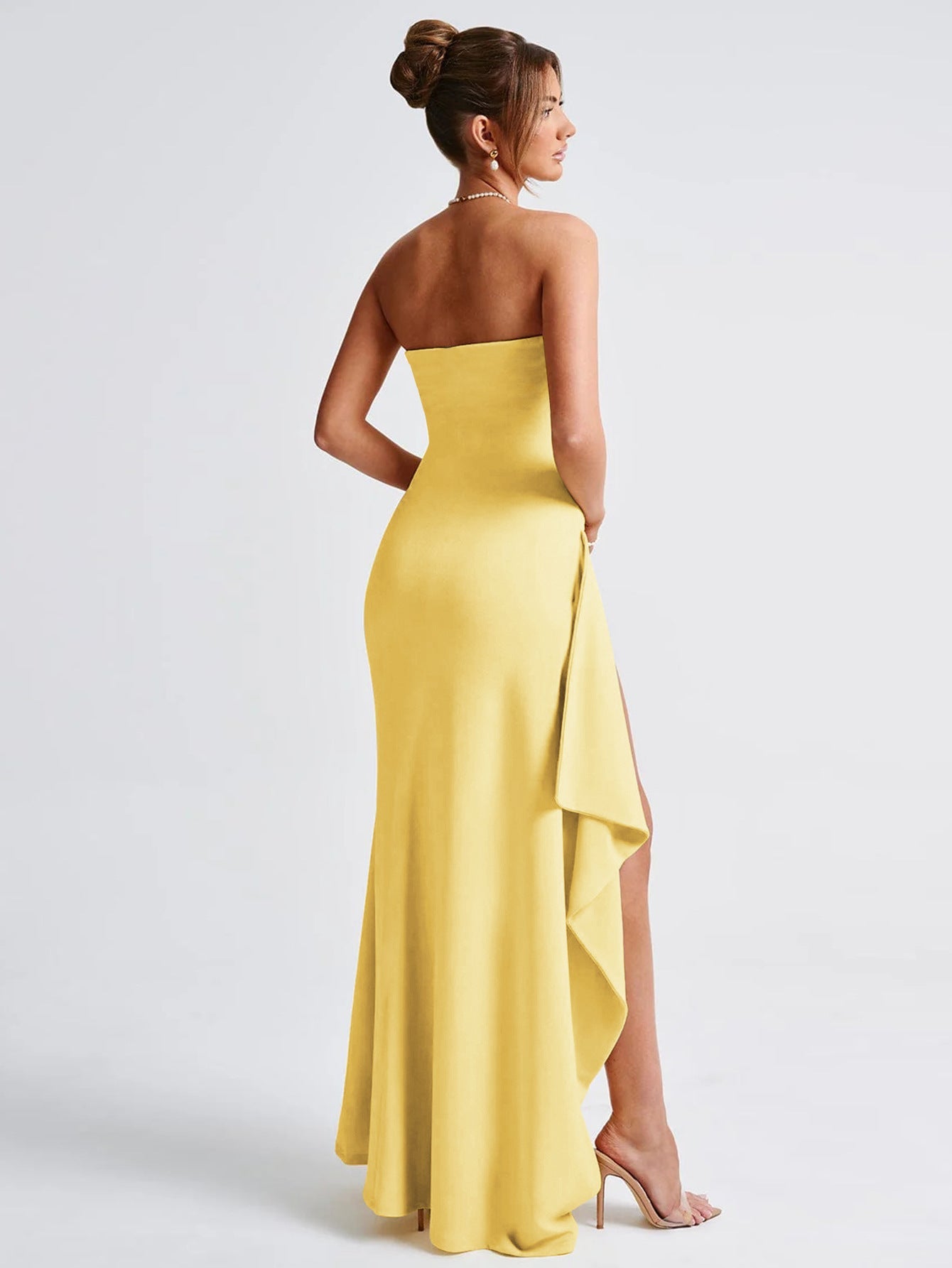 Women's Red Strapless Slit Maxi Prom Dress