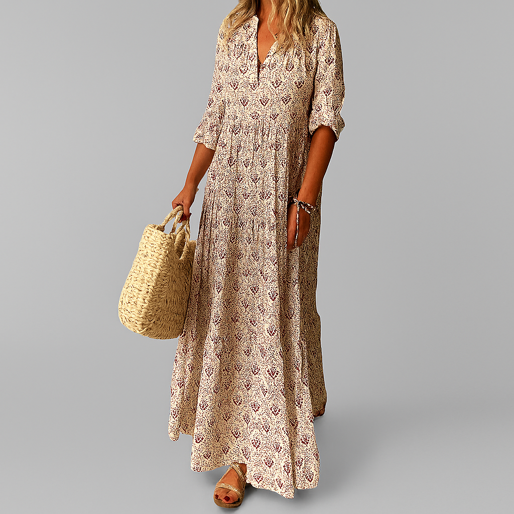 Women's Pink Vintage Print Cotton Maxi Dress | Casual Summer Boho Dress