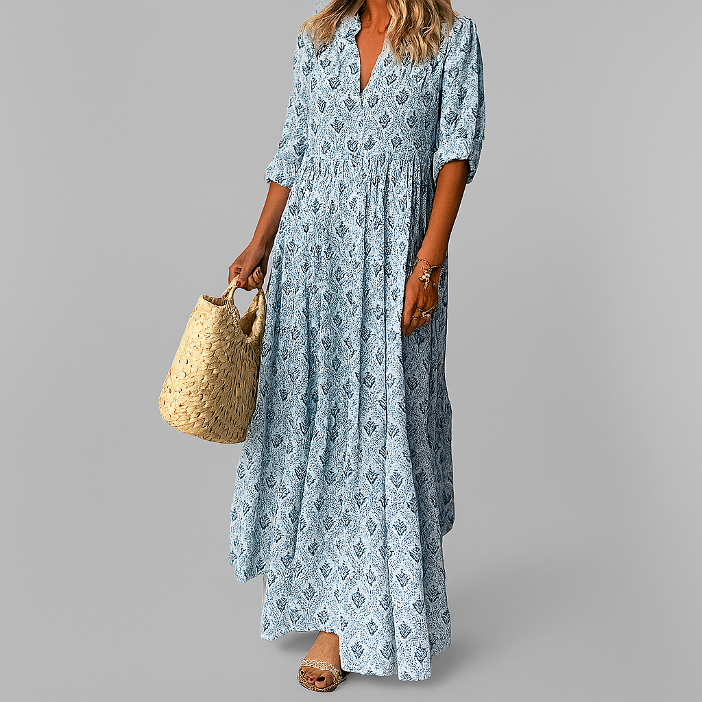 Women's Pink Vintage Print Cotton Maxi Dress | Casual Summer Boho Dress