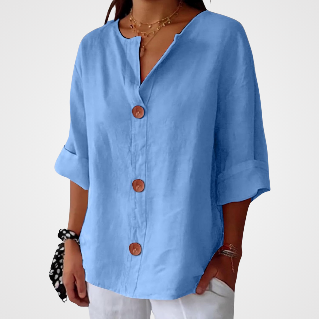 Women's Blue Loose-Fit Lightweight Summer Blouse | Casual Top