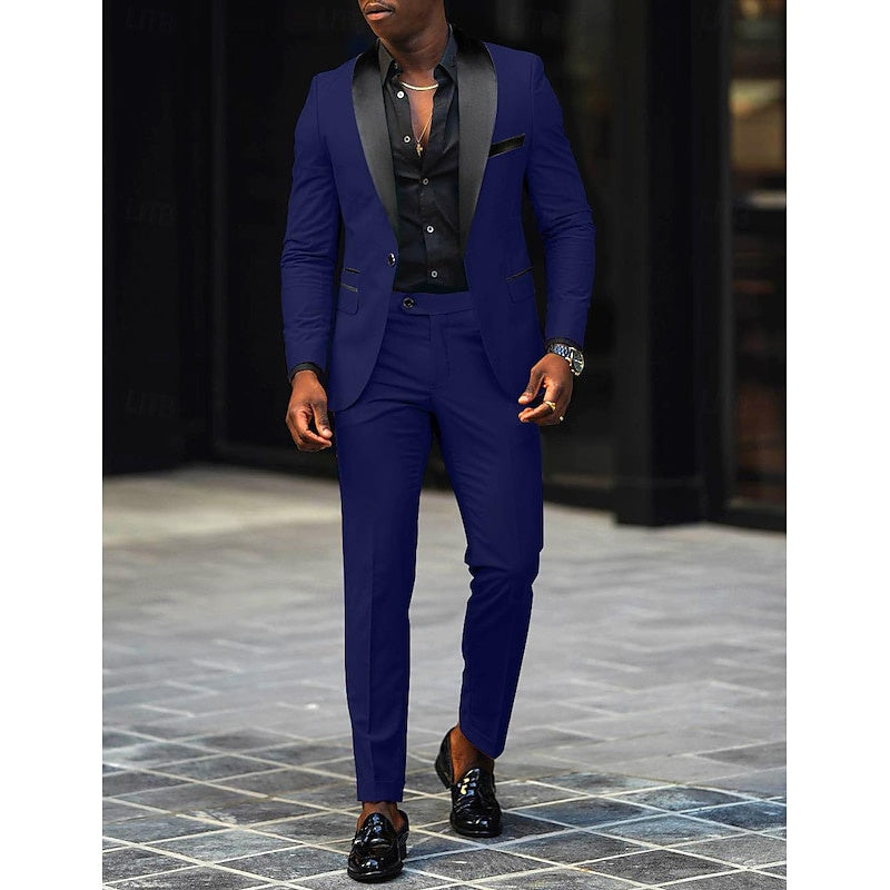 Men's single button suit, full length view