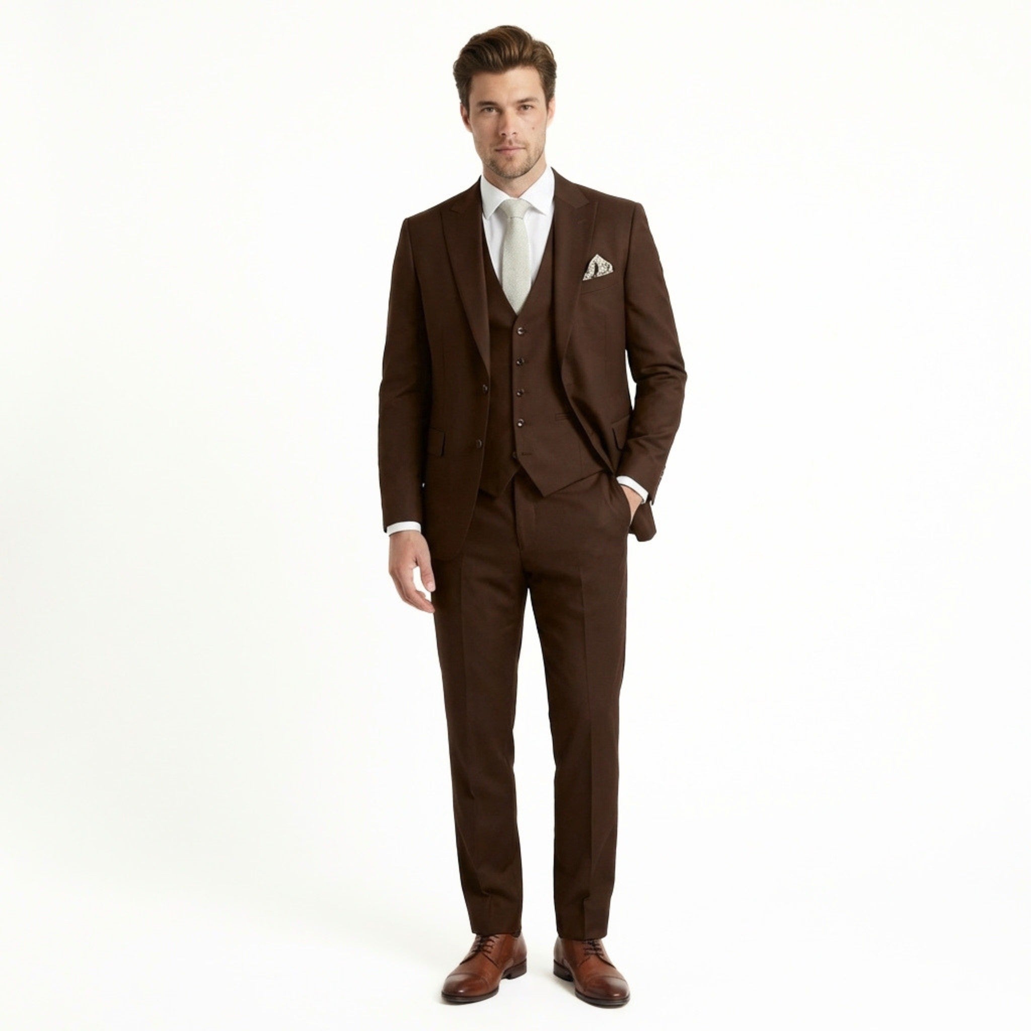 Men's woven fabric 3-piece suit, front view