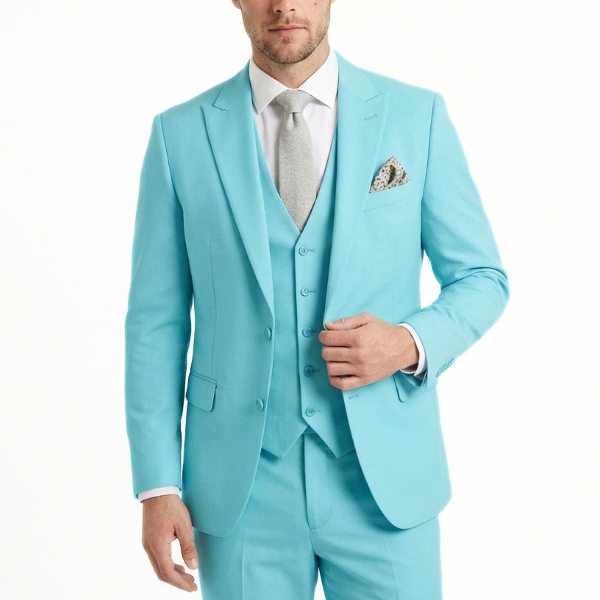 Men's woven fabric 3-piece suit, vest detail view