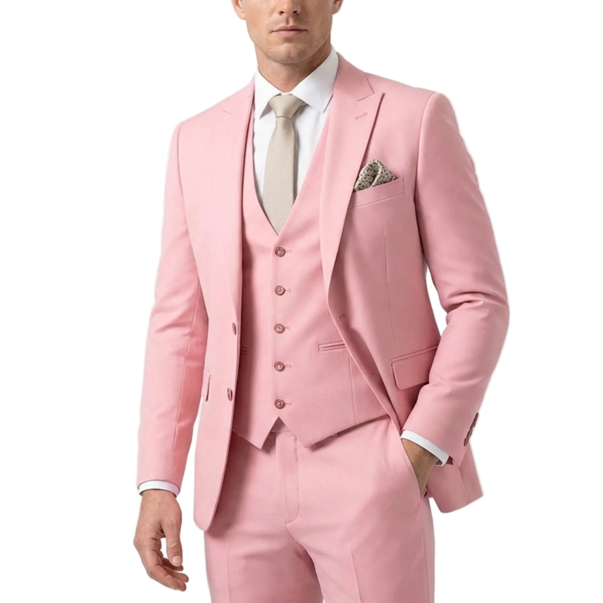 Men's woven fabric 3-piece suit, lifestyle view