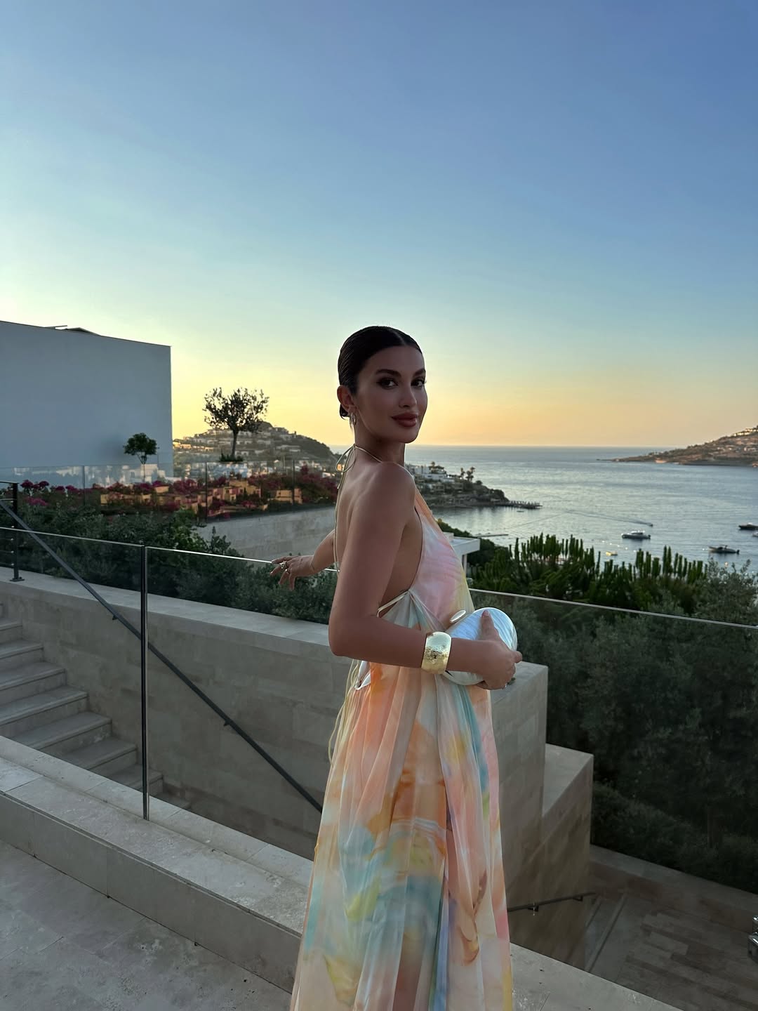 Women's Orange Printed Halter Maxi Summer Wedding Guest Dress