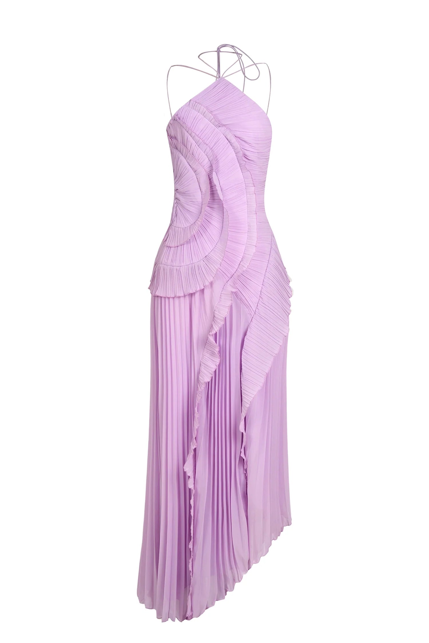 Women's Lilac Pleated Ruffled Maxi Wedding Guest Dress