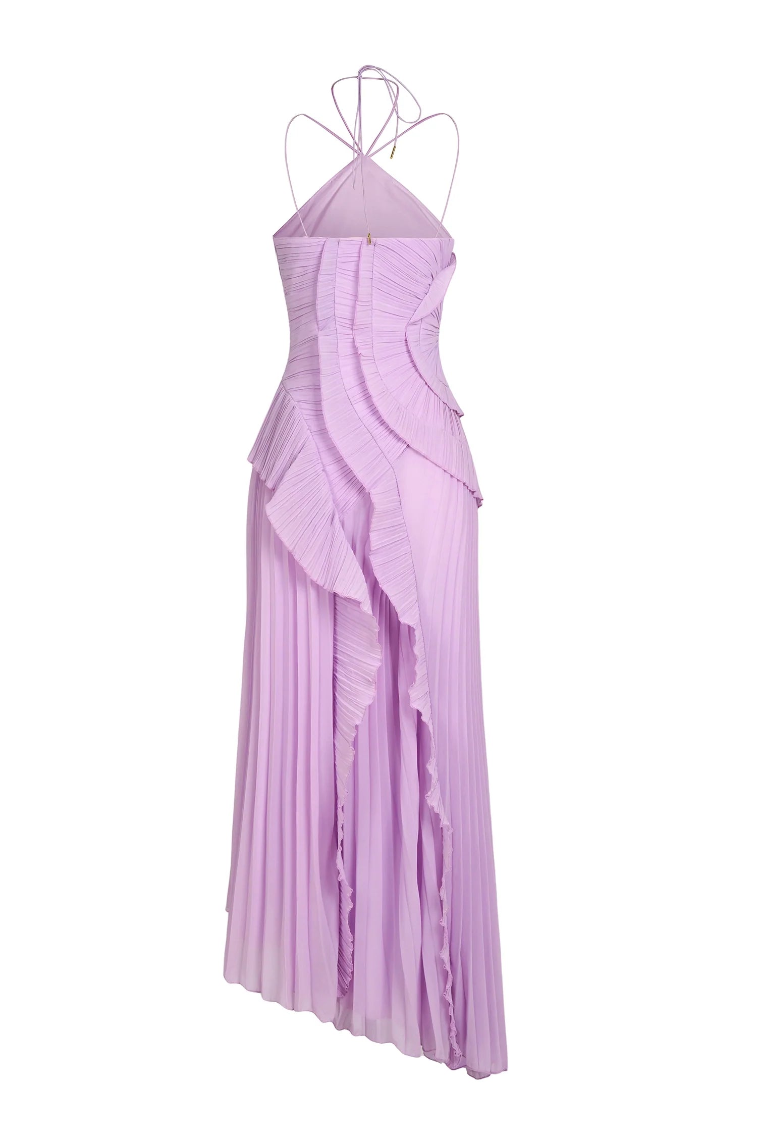 Women's Lilac Pleated Ruffled Maxi Wedding Guest Dress