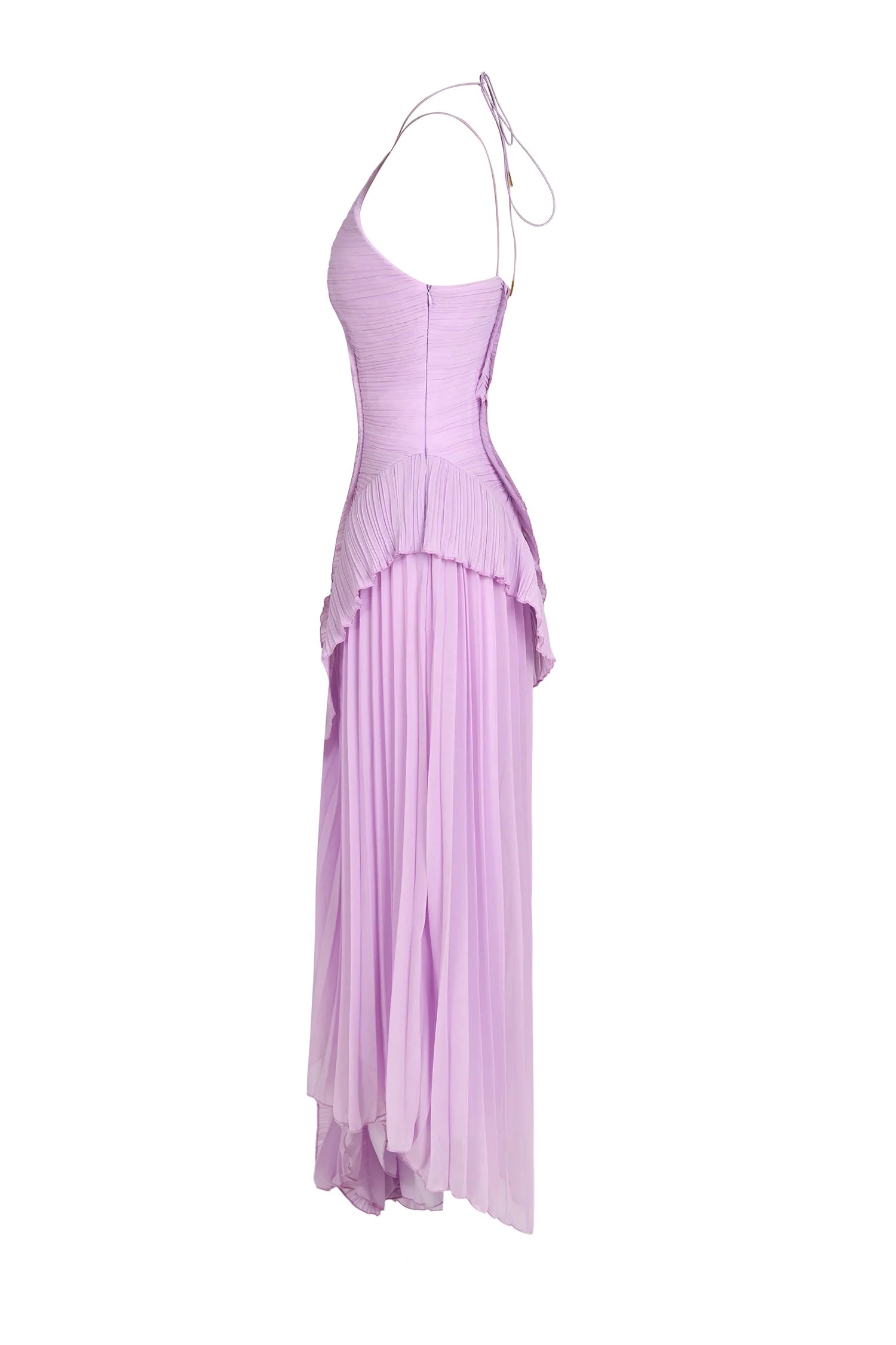 Women's Lilac Pleated Ruffled Maxi Wedding Guest Dress