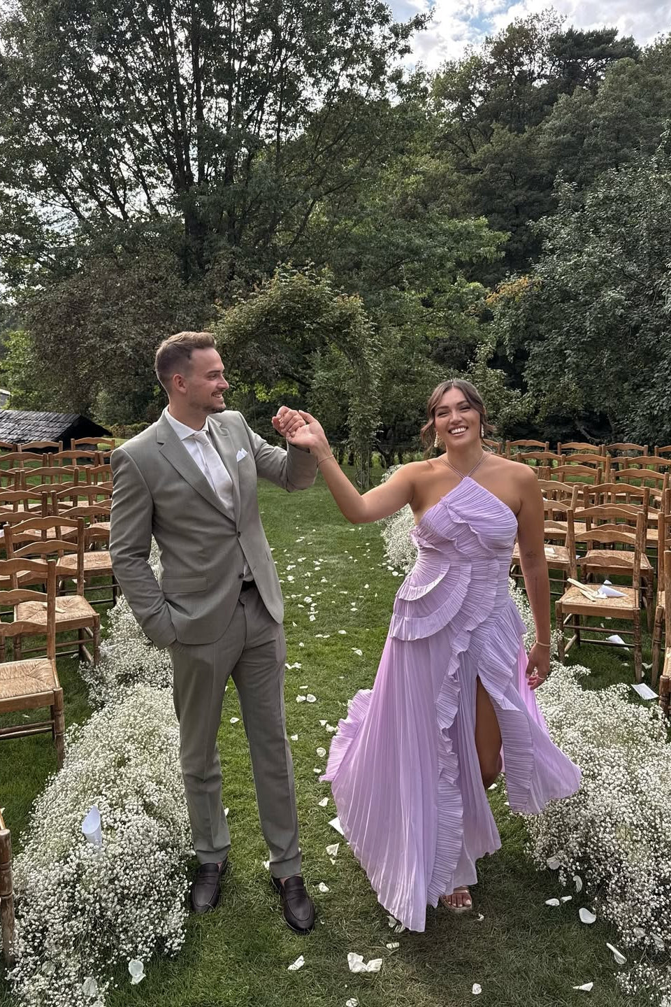 Women's Lilac Pleated Ruffled Maxi Wedding Guest Dress