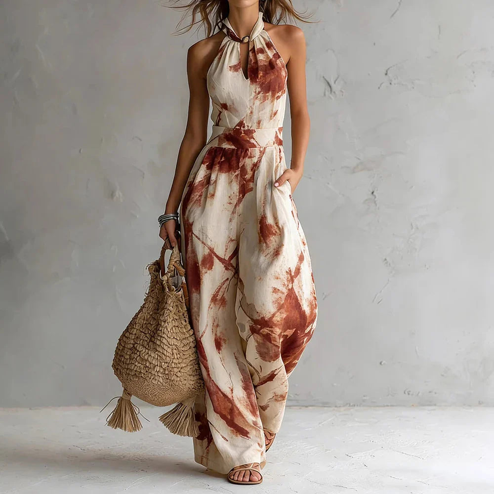 Women's Floral Print Halter Neck Wide Leg Jumpsuit | Boho Summer Jumpsuit