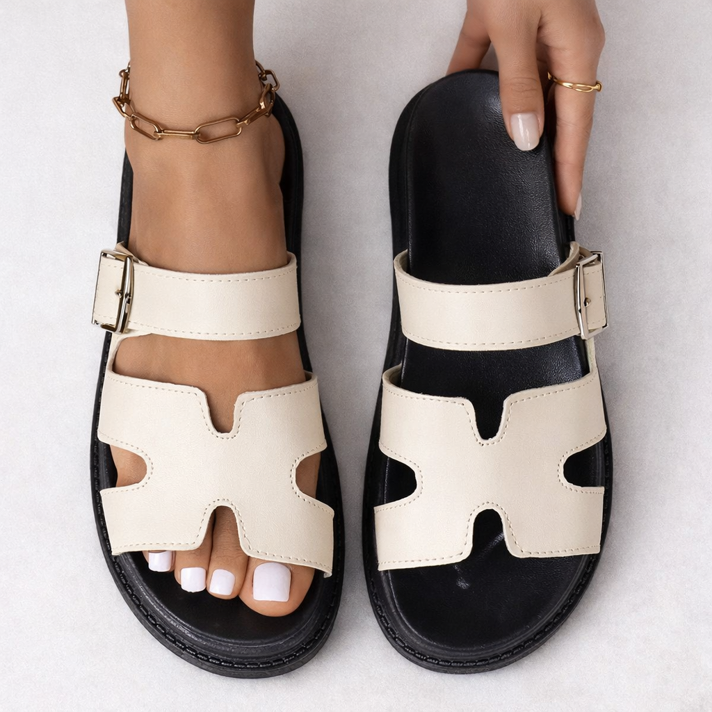 Women's Multi-Strap Buckle Open Toe Flatform Sandals Summer Casual