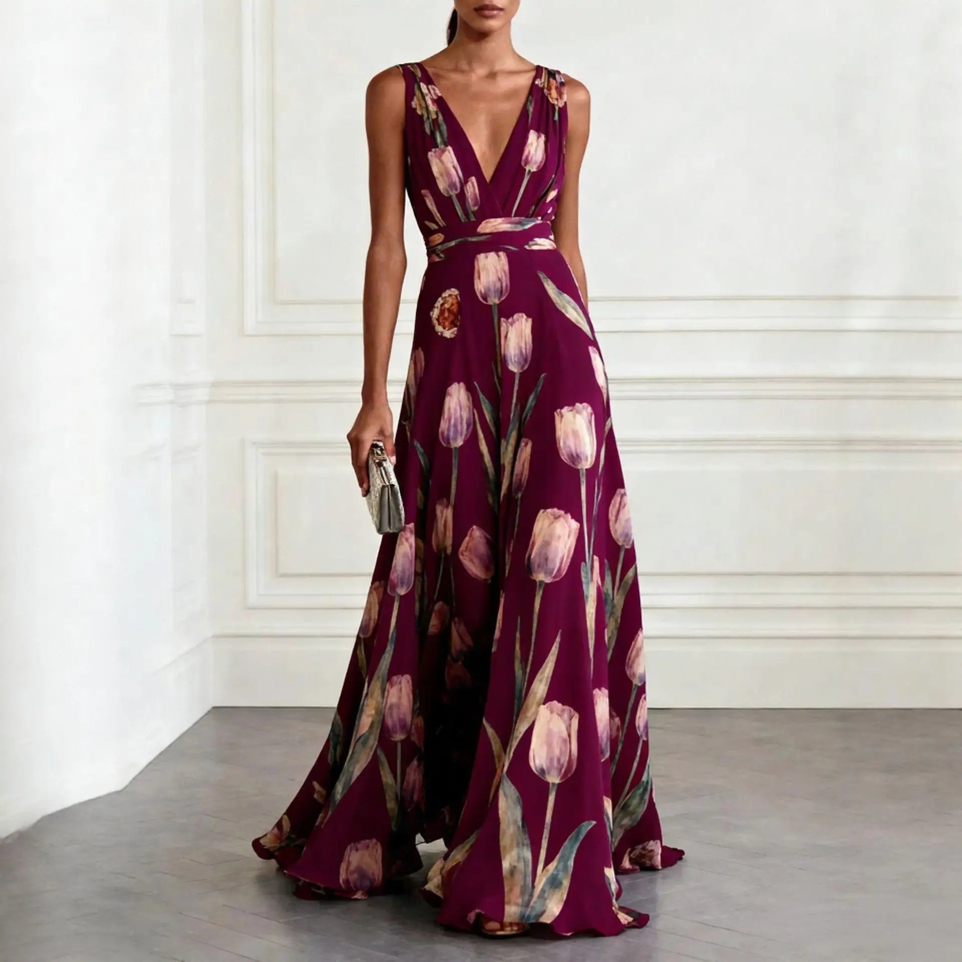 Women's Blue Tulip Hem Wedding Guest Dress | Elegant Formal Midi Dress