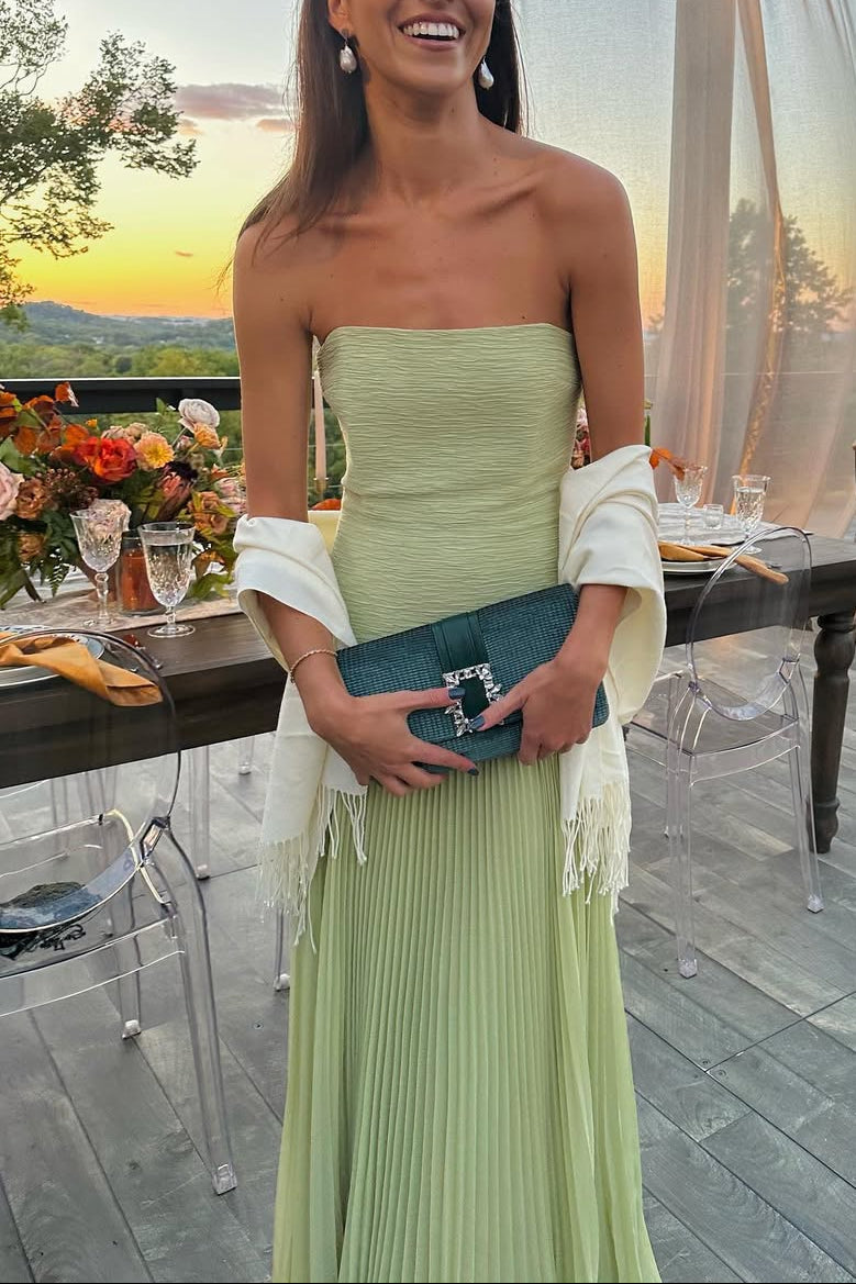Women's Green Strapless Maxi Wedding Guest Dress