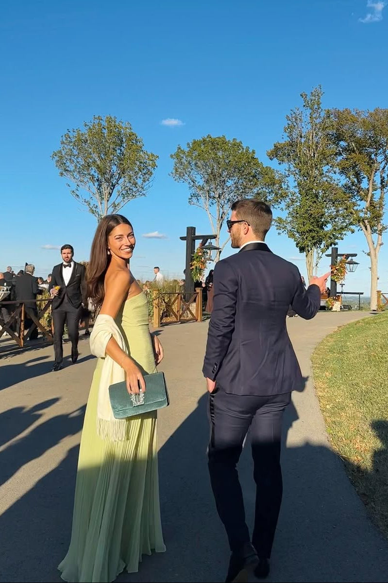 Women's Green Strapless Maxi Wedding Guest Dress