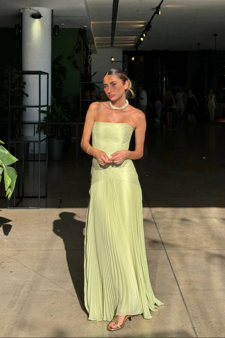 Women's Green Strapless Maxi Wedding Guest Dress