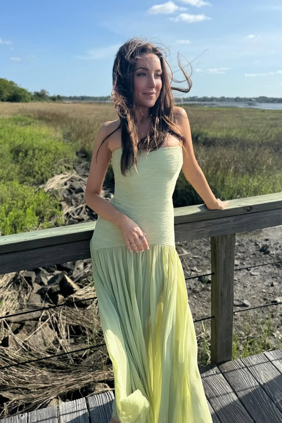 Women's Green Strapless Maxi Wedding Guest Dress