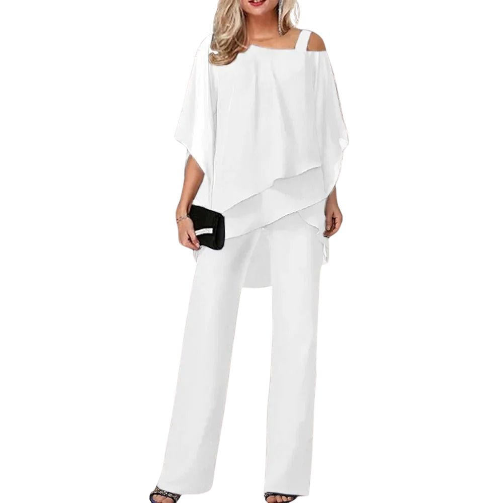 Women's Blue Chiffon Pantsuit | Elegant Formal Festive Two-Piece Suit