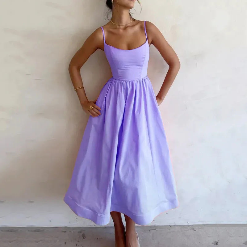 Women's Pink Sleeveless Fitted Midi Dress | Elegant Casual Summer & Formal Dress