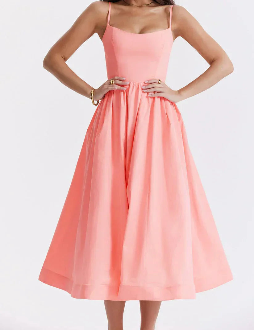 Women's Pink Sleeveless Fitted Midi Dress | Elegant Casual Summer & Formal Dress