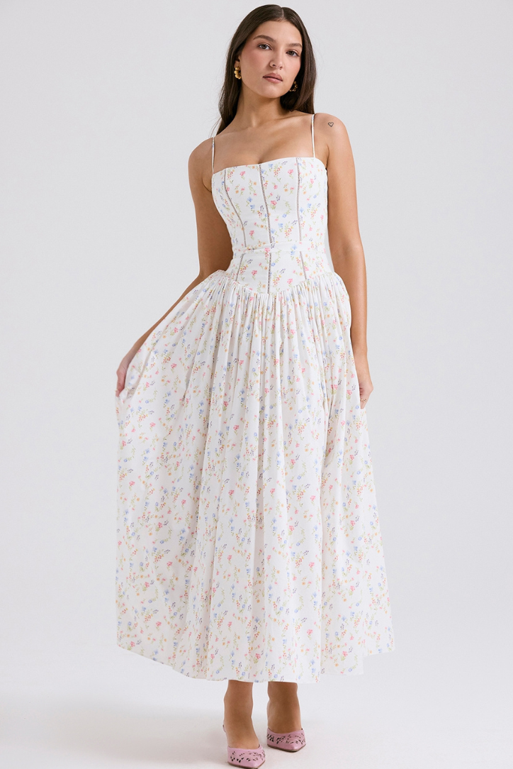 Women's Strapless Floral Midi Dress | Elegant Casual Summer & Wedding Guest Dress