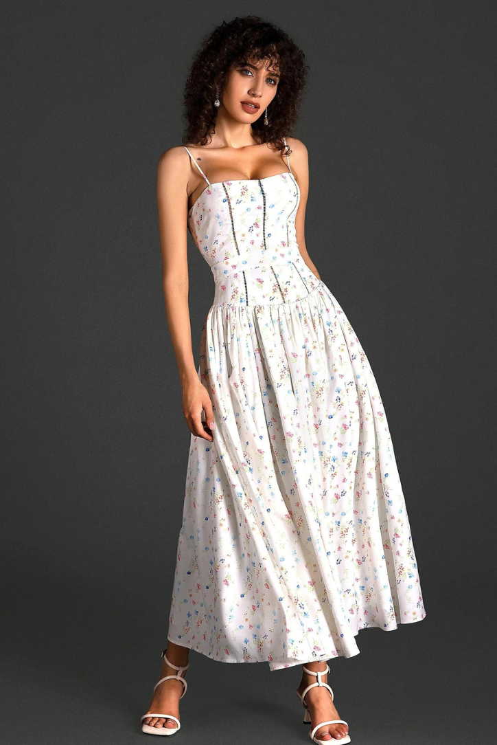 Women's Strapless Floral Midi Dress | Elegant Casual Summer & Wedding Guest Dress