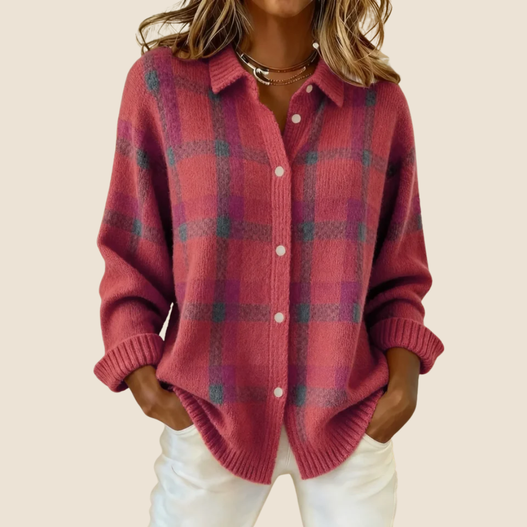 Women's Retro Check Pattern Knit Sweater | Soft Long Sleeve Top