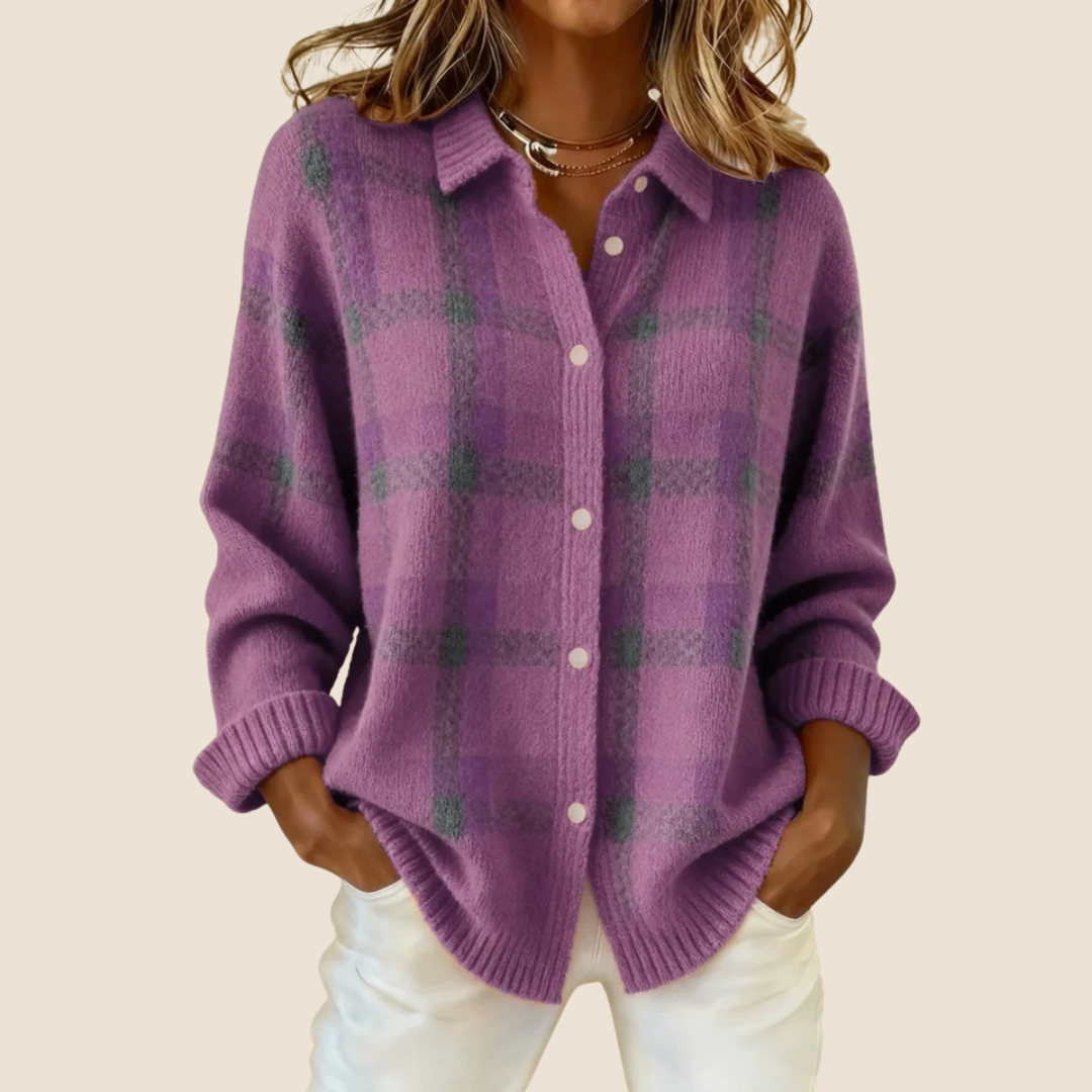 Women's Retro Check Pattern Knit Sweater | Soft Long Sleeve Top
