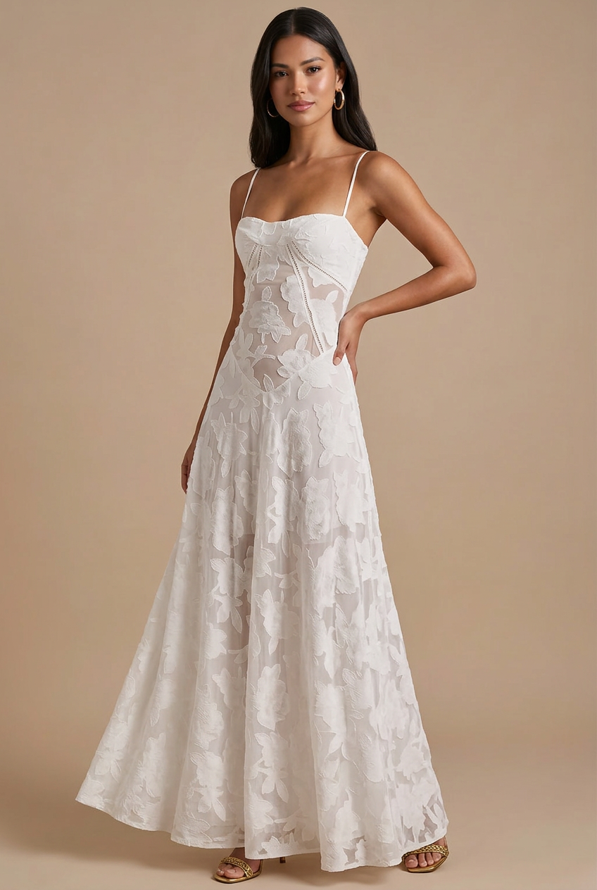 Women's Pink Lace Maxi Dress | Spaghetti Strap Corset Lace-Up Back Formal Evening Dress