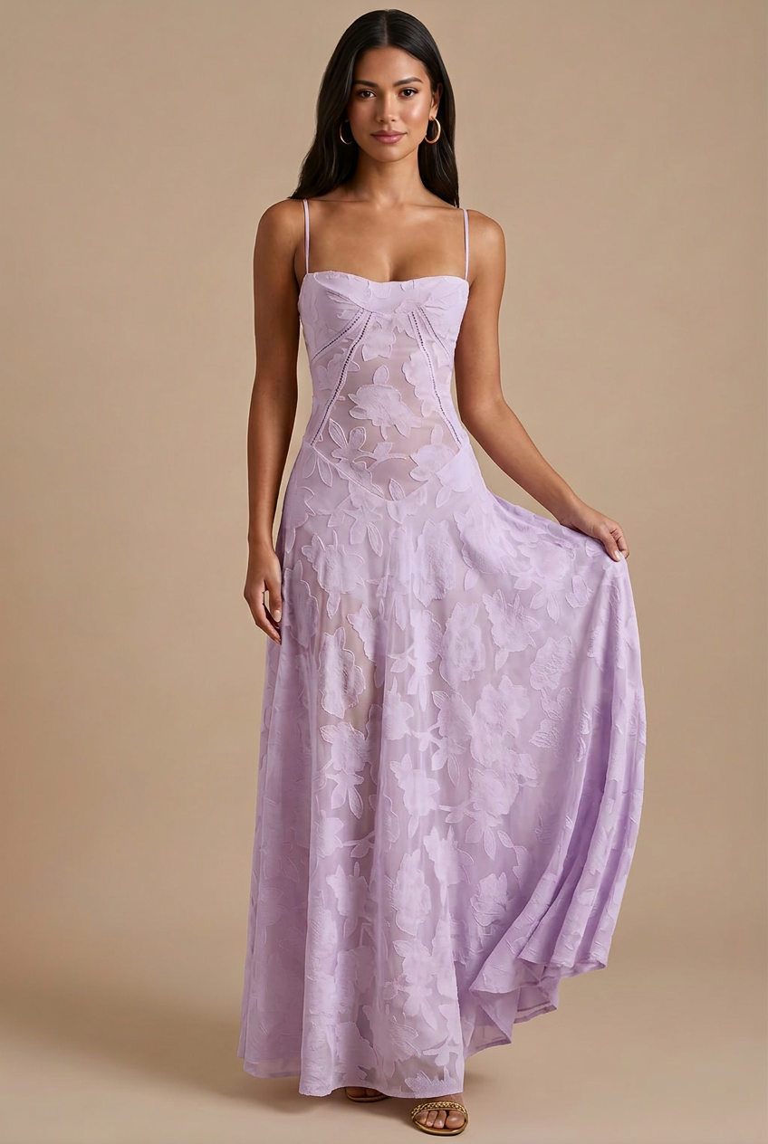 Women's Pink Lace Maxi Dress | Spaghetti Strap Corset Lace-Up Back Formal Evening Dress