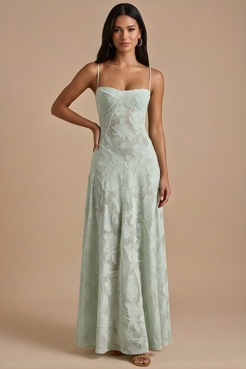 Women's Pink Lace Maxi Dress | Spaghetti Strap Corset Lace-Up Back Formal Evening Dress