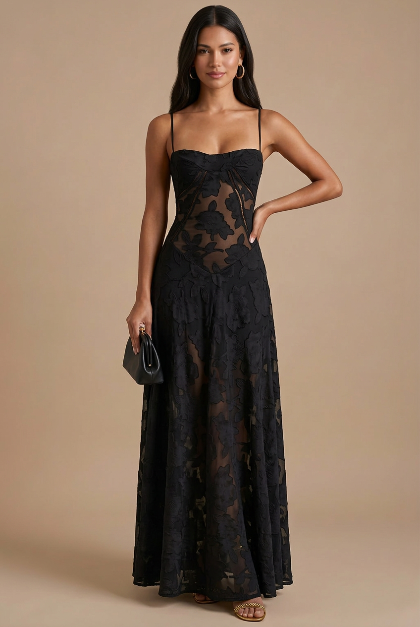 Women's Pink Lace Maxi Dress | Spaghetti Strap Corset Lace-Up Back Formal Evening Dress