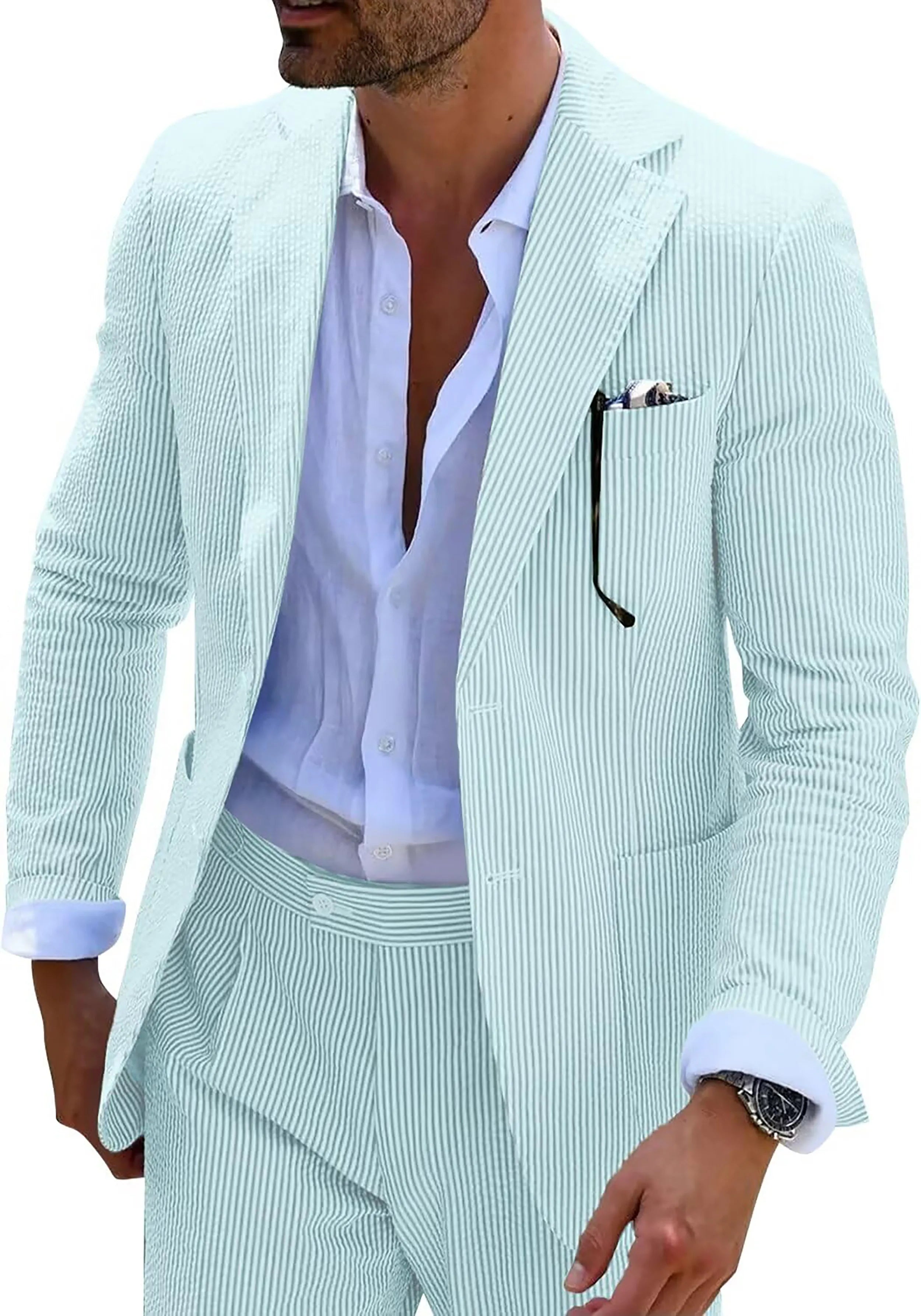 Men's Striped Seersucker 2-Piece Suit | Summer Blazer and Pants