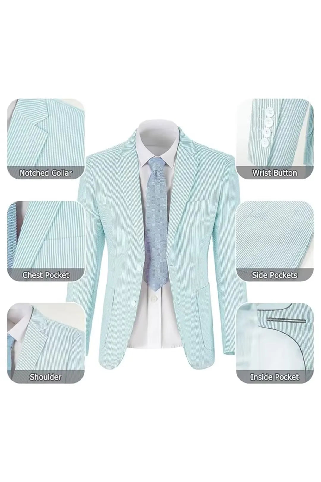 Men's Striped Seersucker 2-Piece Suit | Summer Blazer and Pants