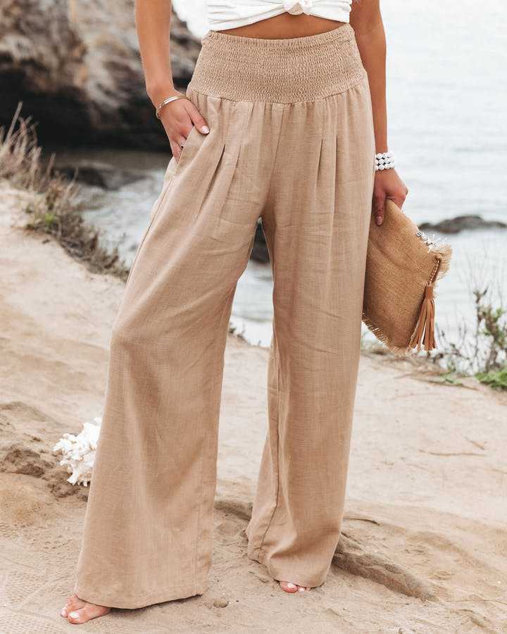 womens flowy wide leg beach pants | casual lightweight summer bottoms - front view