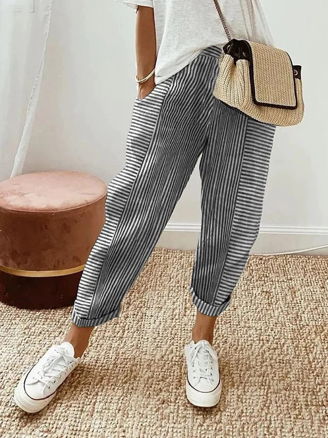 womens striped wide leg pants | casual summer trousers - full view