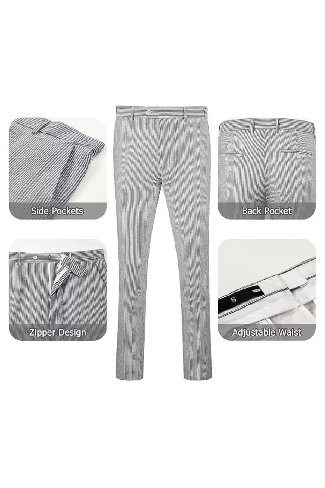 men's striped seersucker 2-piece suit - pants zipper detail
